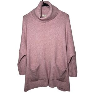 Loft Turtleneck Sweater Women Medium Pink Oversized Cowl Neck Pockets Heathered